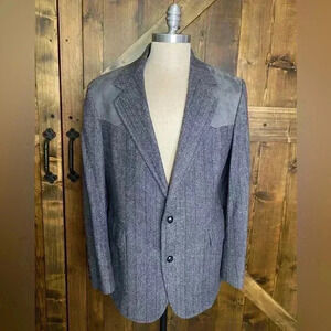 PENDLETON Traditional Country Western Coat 100% Wool Gray Patch Elbows 44 Long